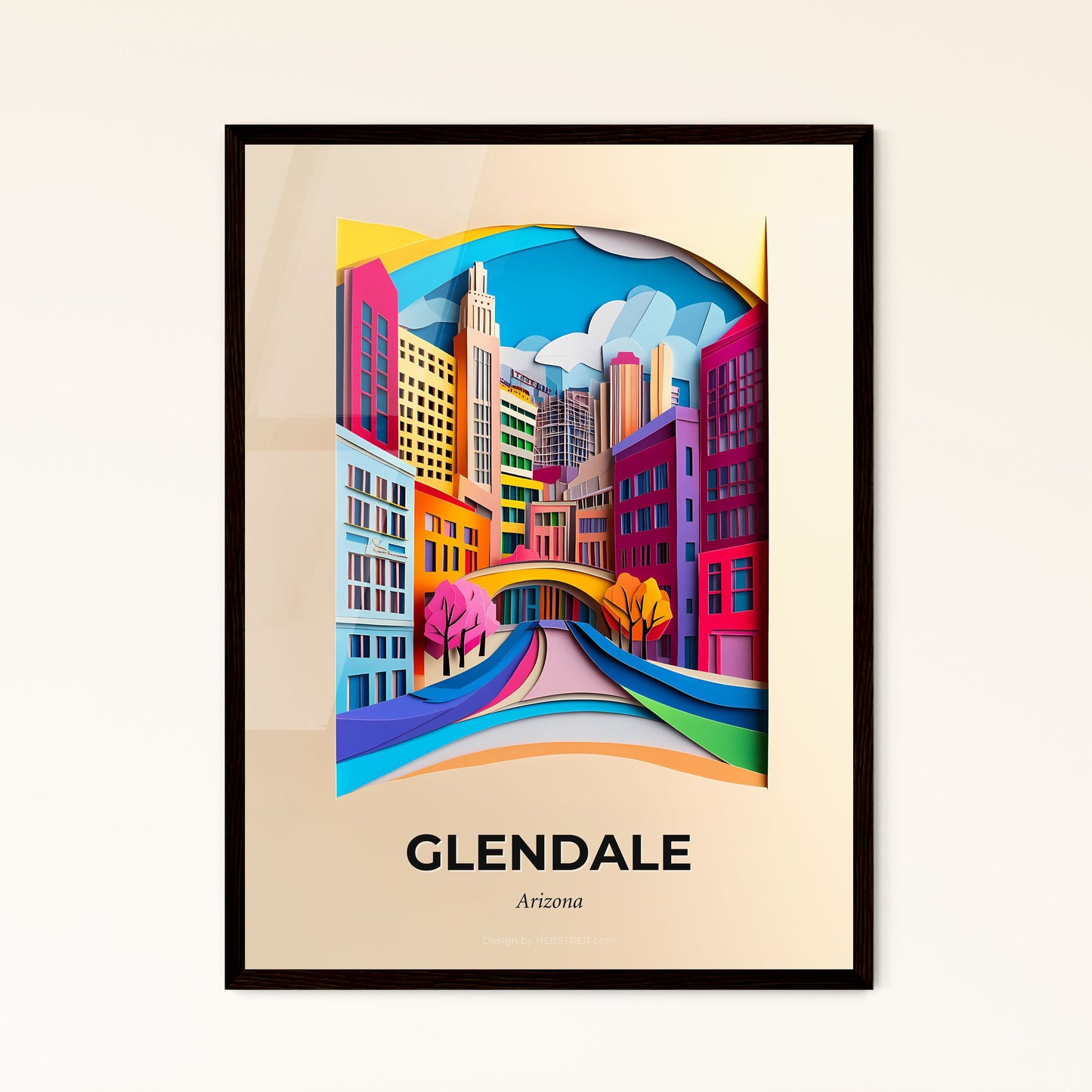 Vivid Glendale, Arizona - a colorful cityscape with a bridge and trees