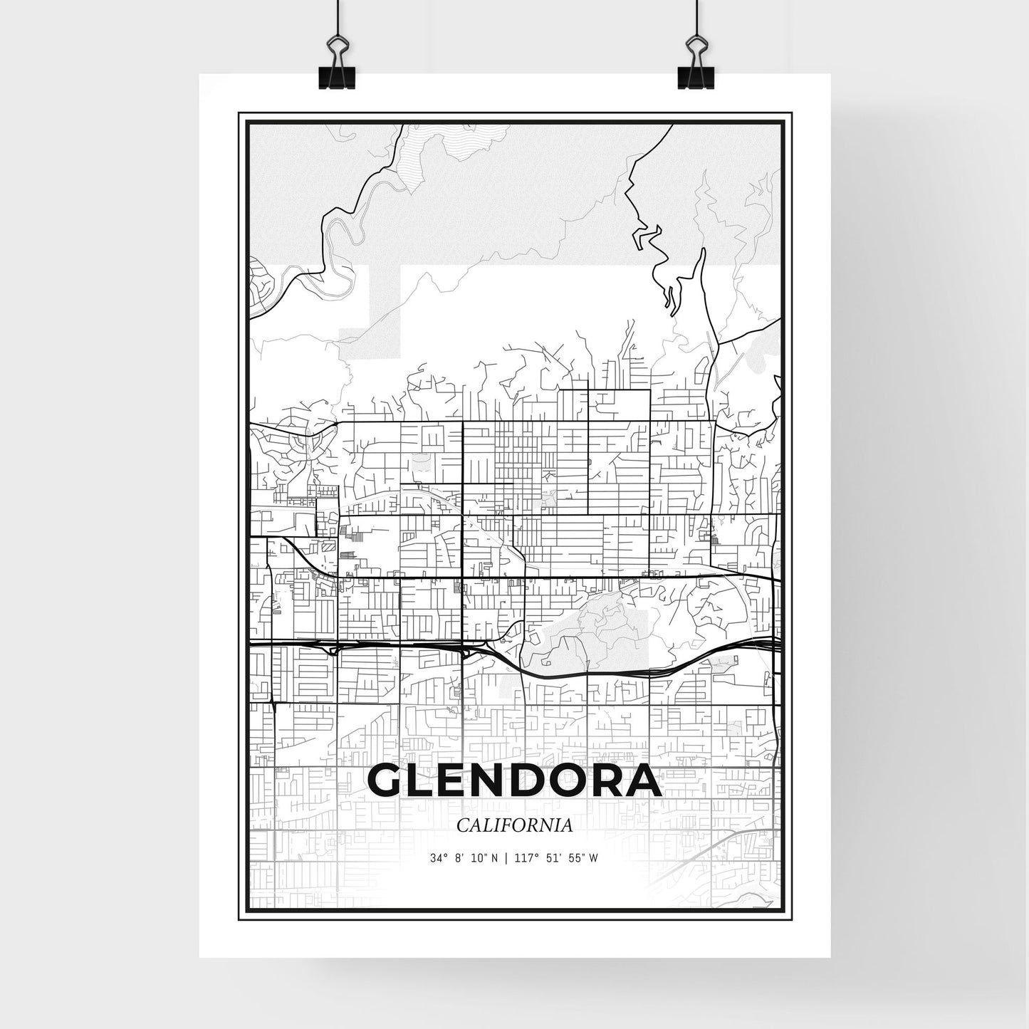 Glendora California - Premium City Map Poster