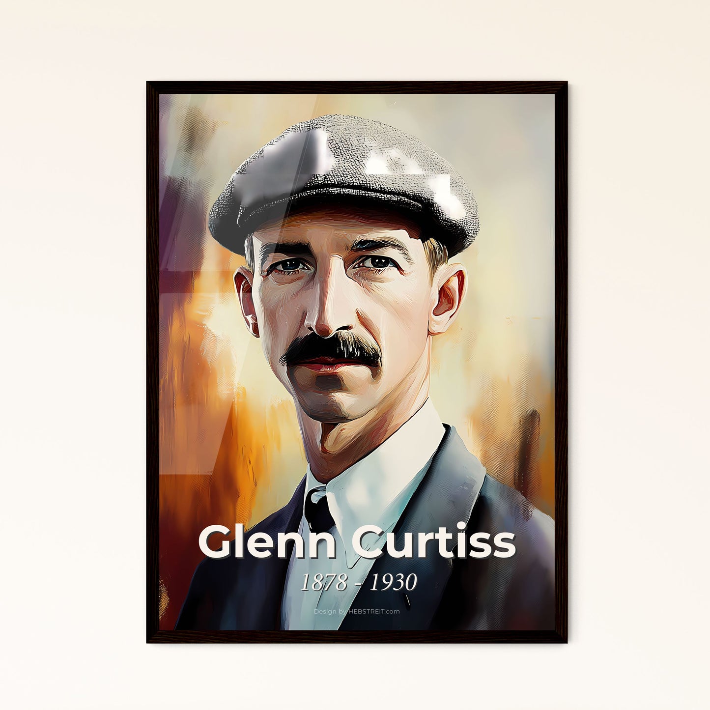 Portrait of Glenn Curtiss, 1878 - 1930. Impressionistic painting of a man with a mustache wearing a hat.