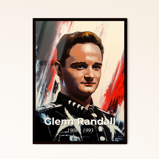 Portrait of Glenn Randall, 1908 - 1993. Impressionistic painting of a man in a black jacket.