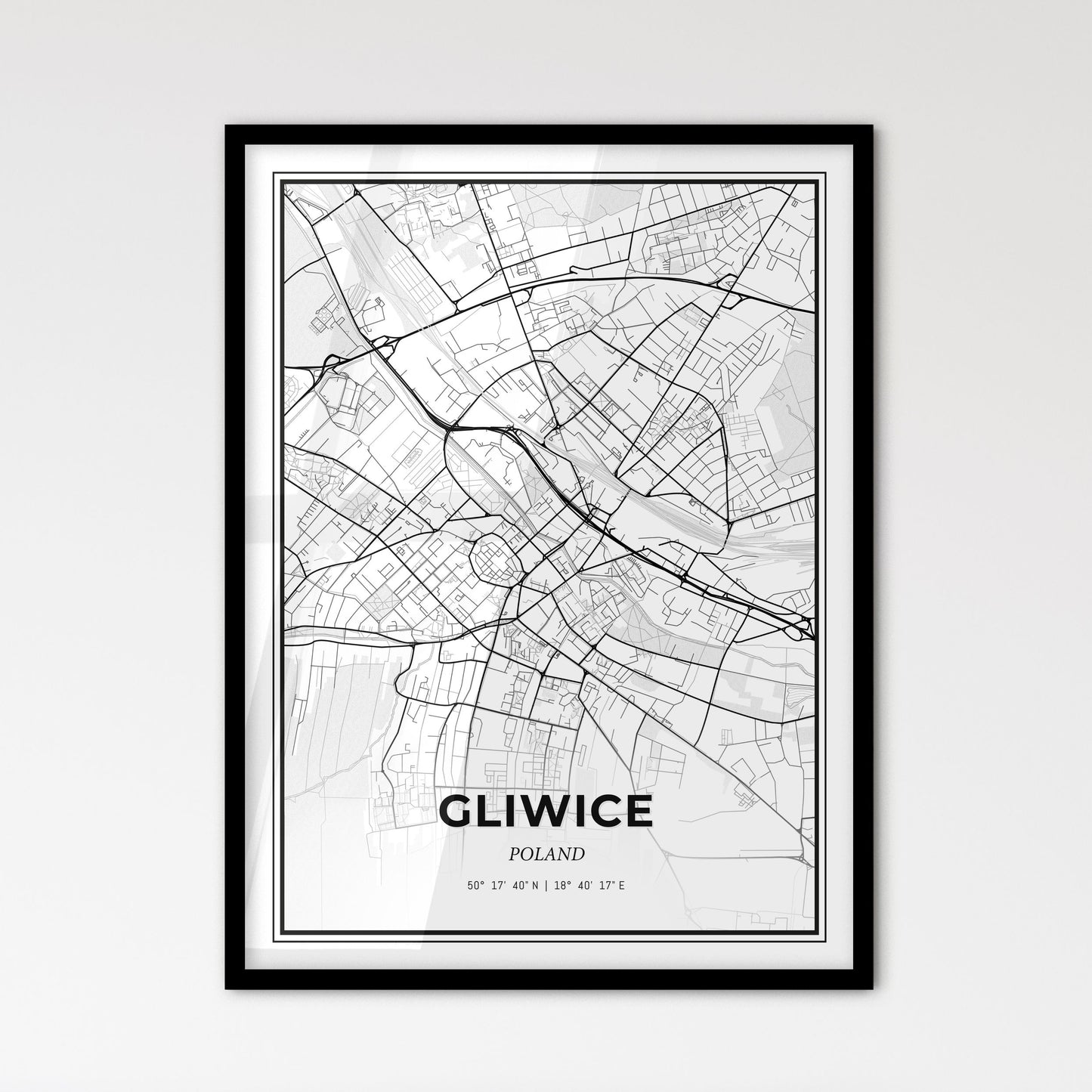 Gliwice Poland - Scandinavian Style City Map for Modern Home Decor