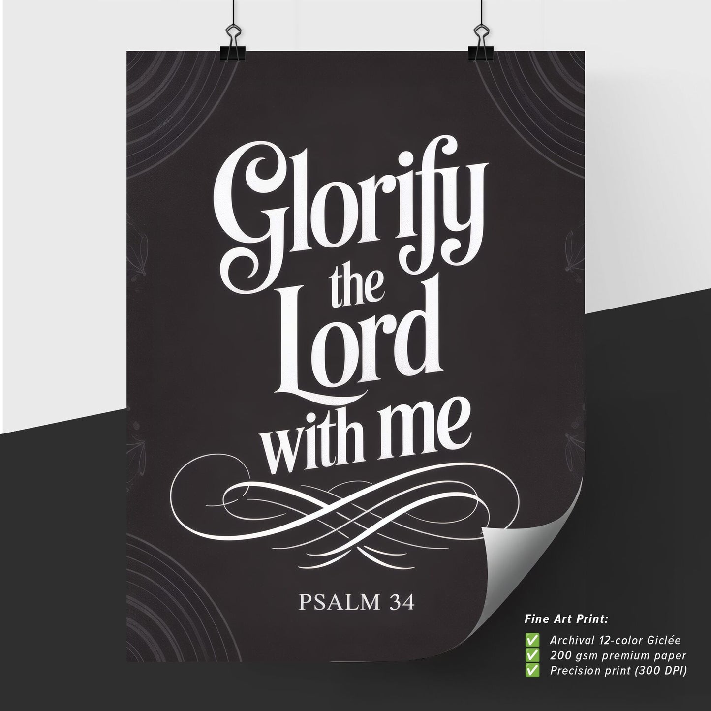 Glorify the Lord with Me: Inspirational Quote from Psalm 34 for Faith and Worship.