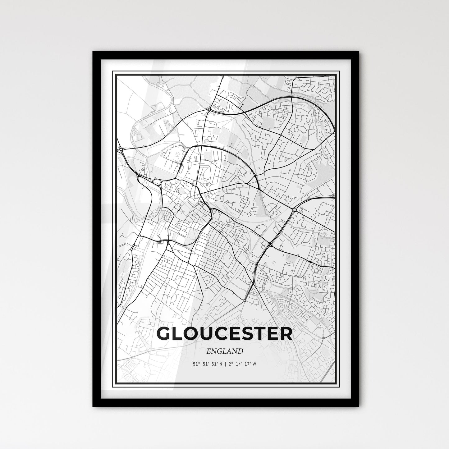 Gloucester England - Scandinavian Style City Map for Modern Home Decor