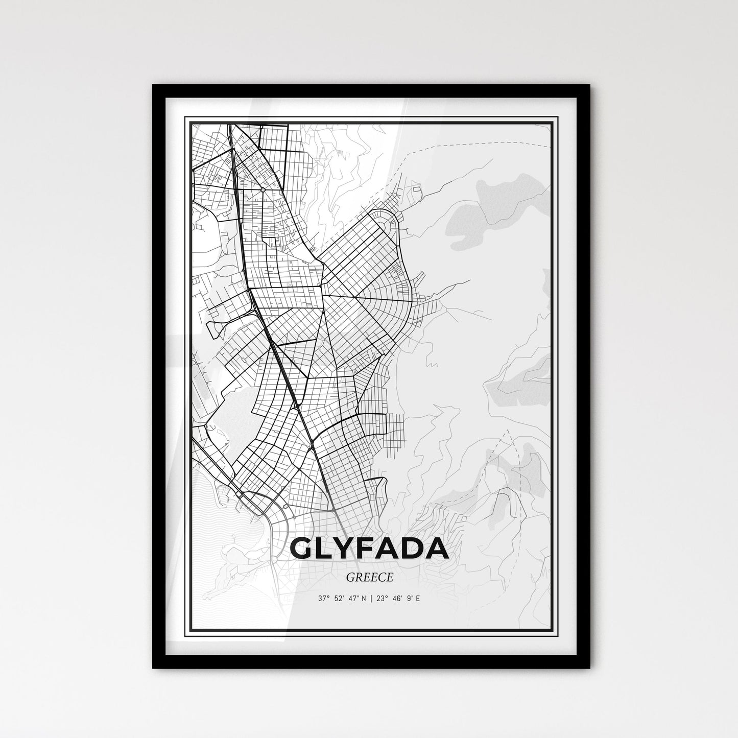 Glyfada Greece - Scandinavian Style City Map for Modern Home Decor