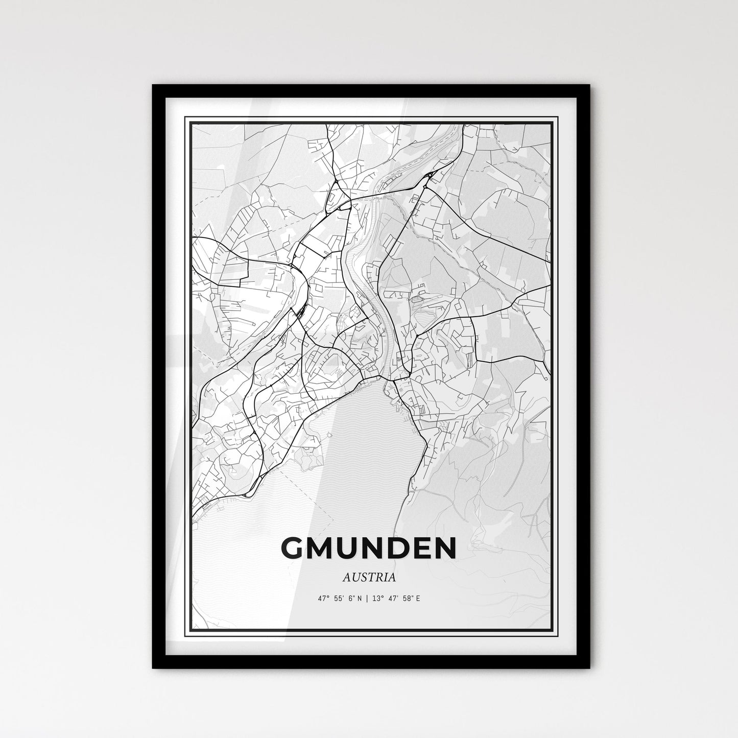 Gmunden Austria - Scandinavian Style City Map for Modern Home Decor