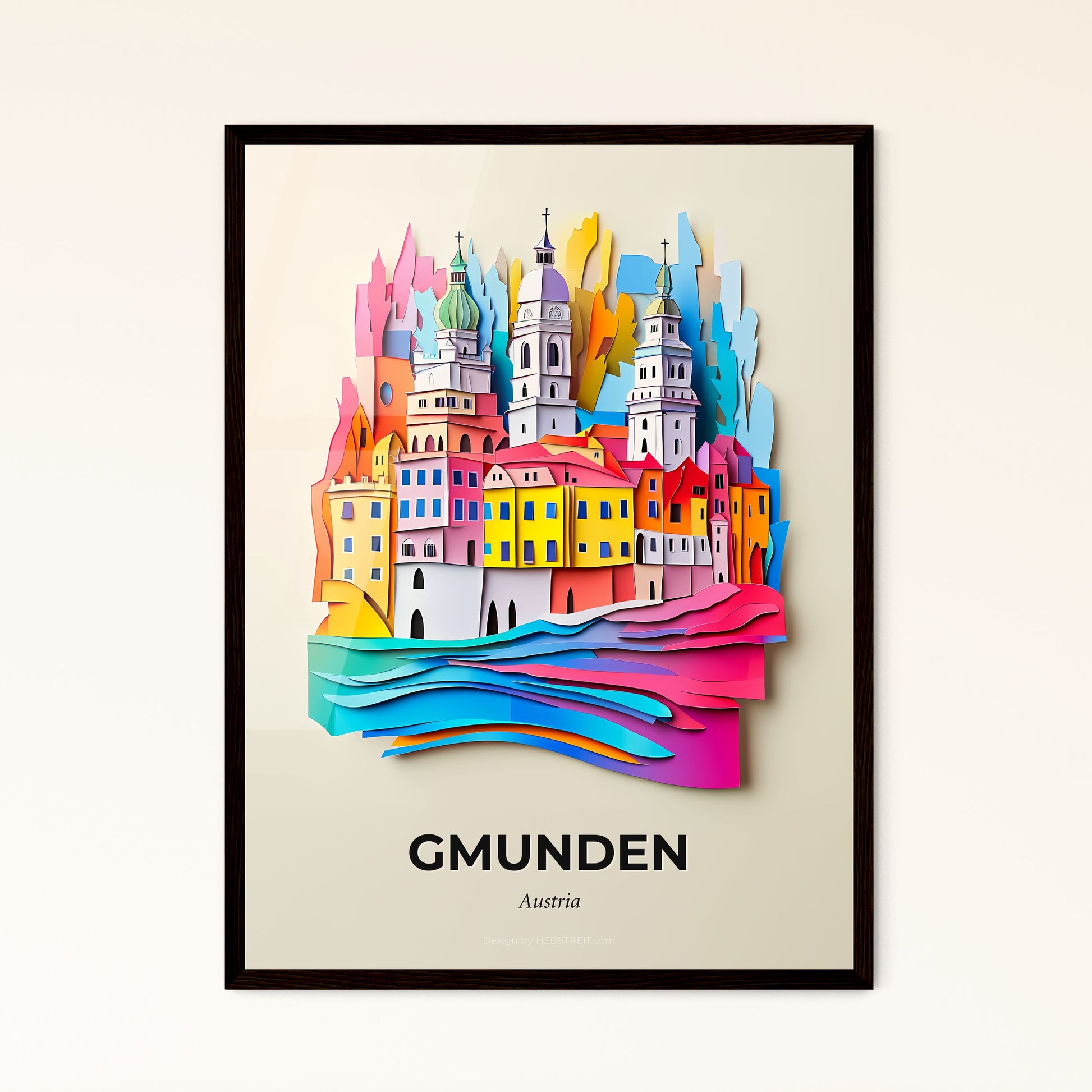 Vivid Gmunden, Austria - a colorful city with a river and a church