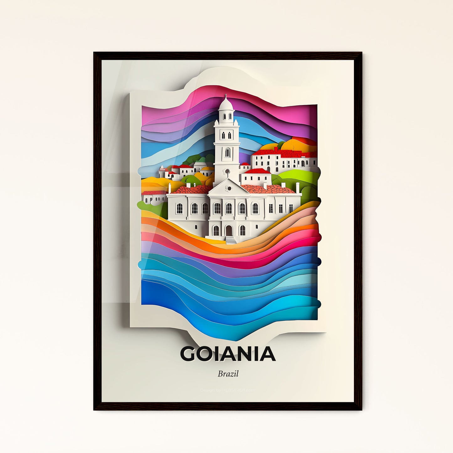 Vivid Goiania, Brazil - a paper cut of a church with a rainbow wave