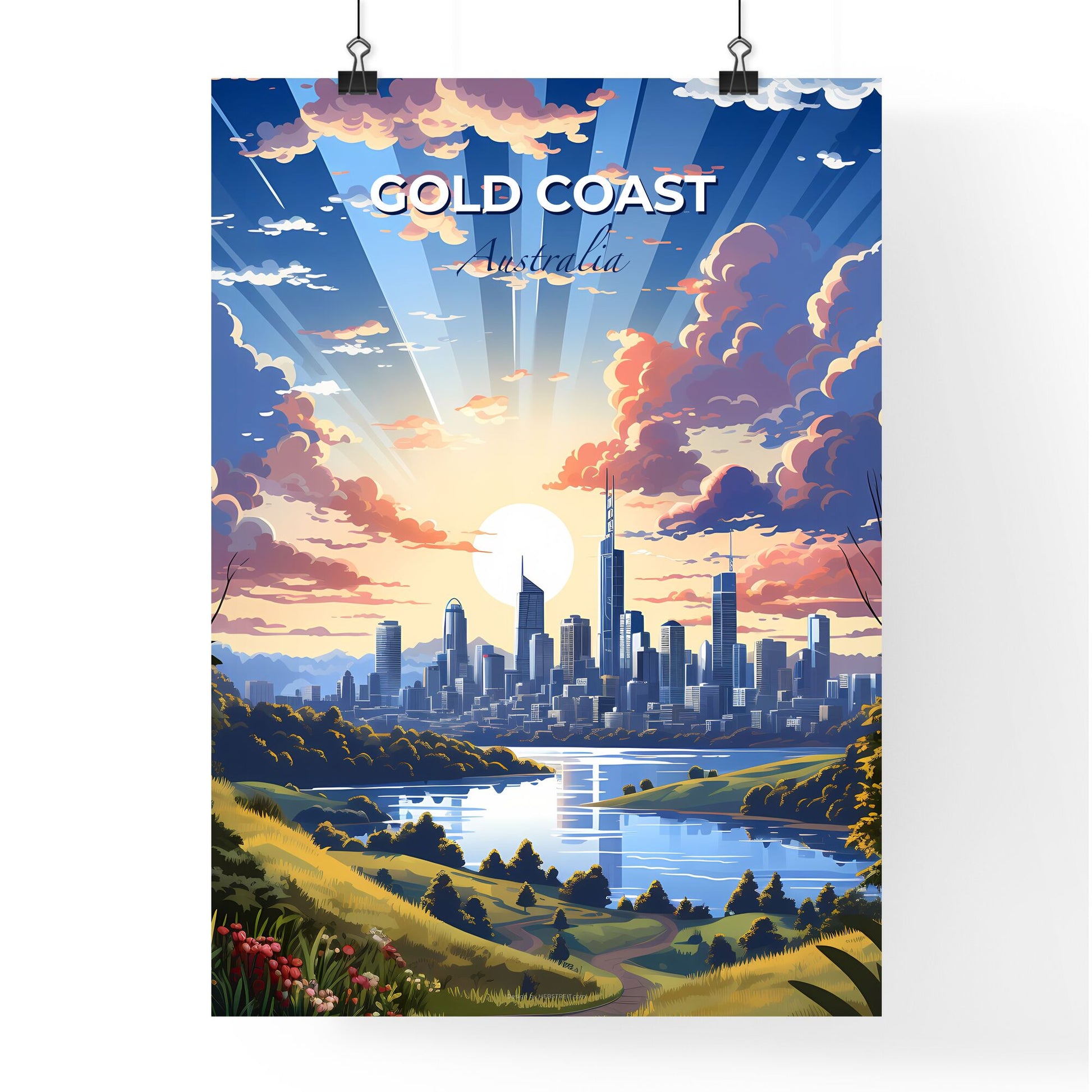 Gold Coast Tweed Heads Australia Skyline Art Painting Landscape Cityscape River Trees Default Title