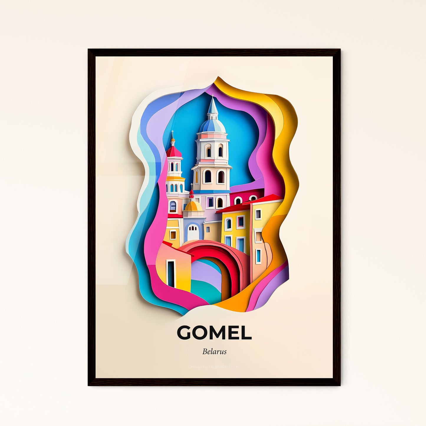 Vivid Gomel, Belarus - a paper cut of a church with a rainbow colored roof