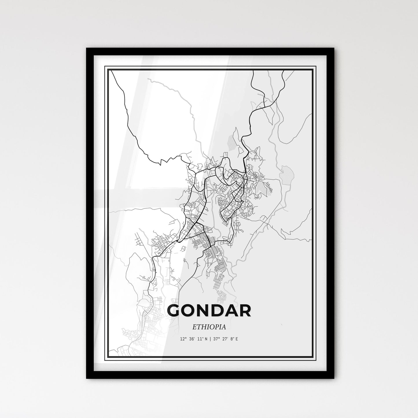 Gondar Ethiopia - Scandinavian Style City Map for Modern Home Decor