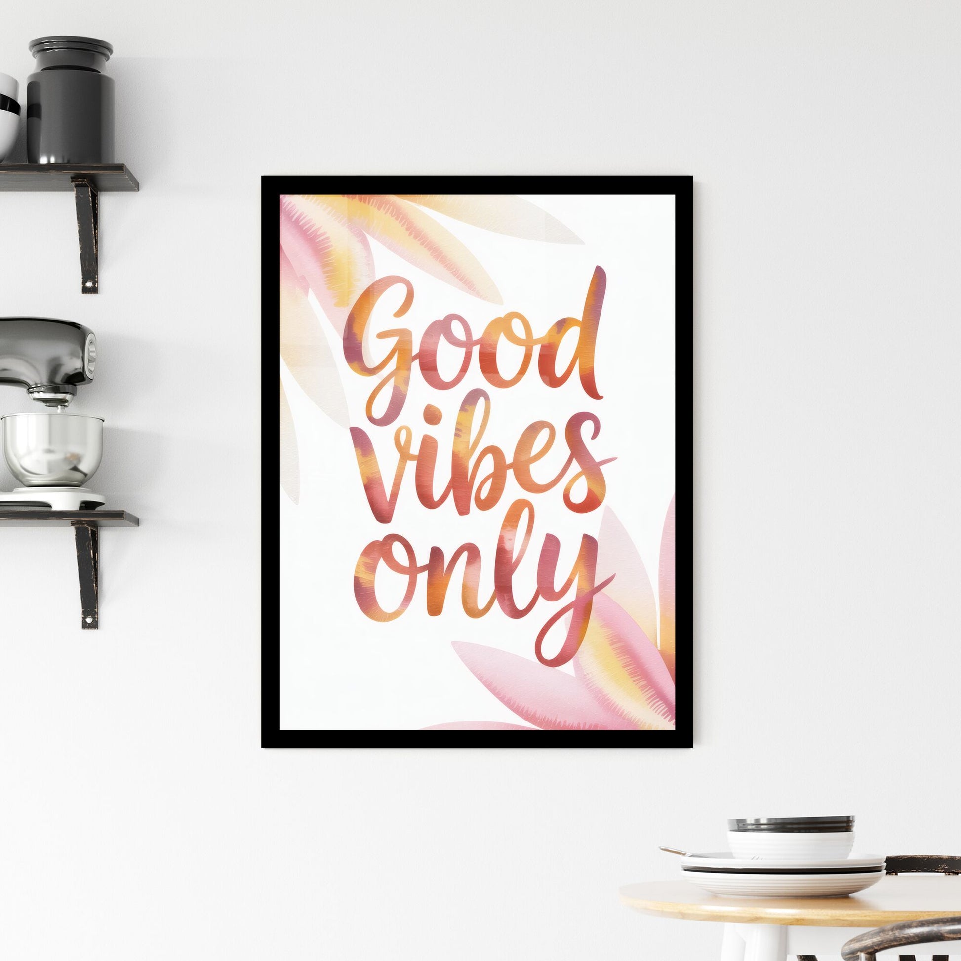 Good Vibes Only: Uplifting and Colorful Floral Graphic Design for Positive Energy and Inspiration. Framed Print