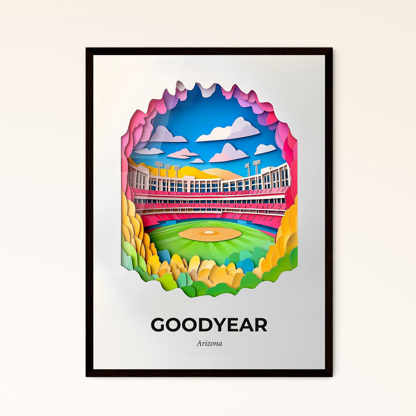 Vivid Goodyear, Arizona - a paper cut of a baseball stadium with a baseball field