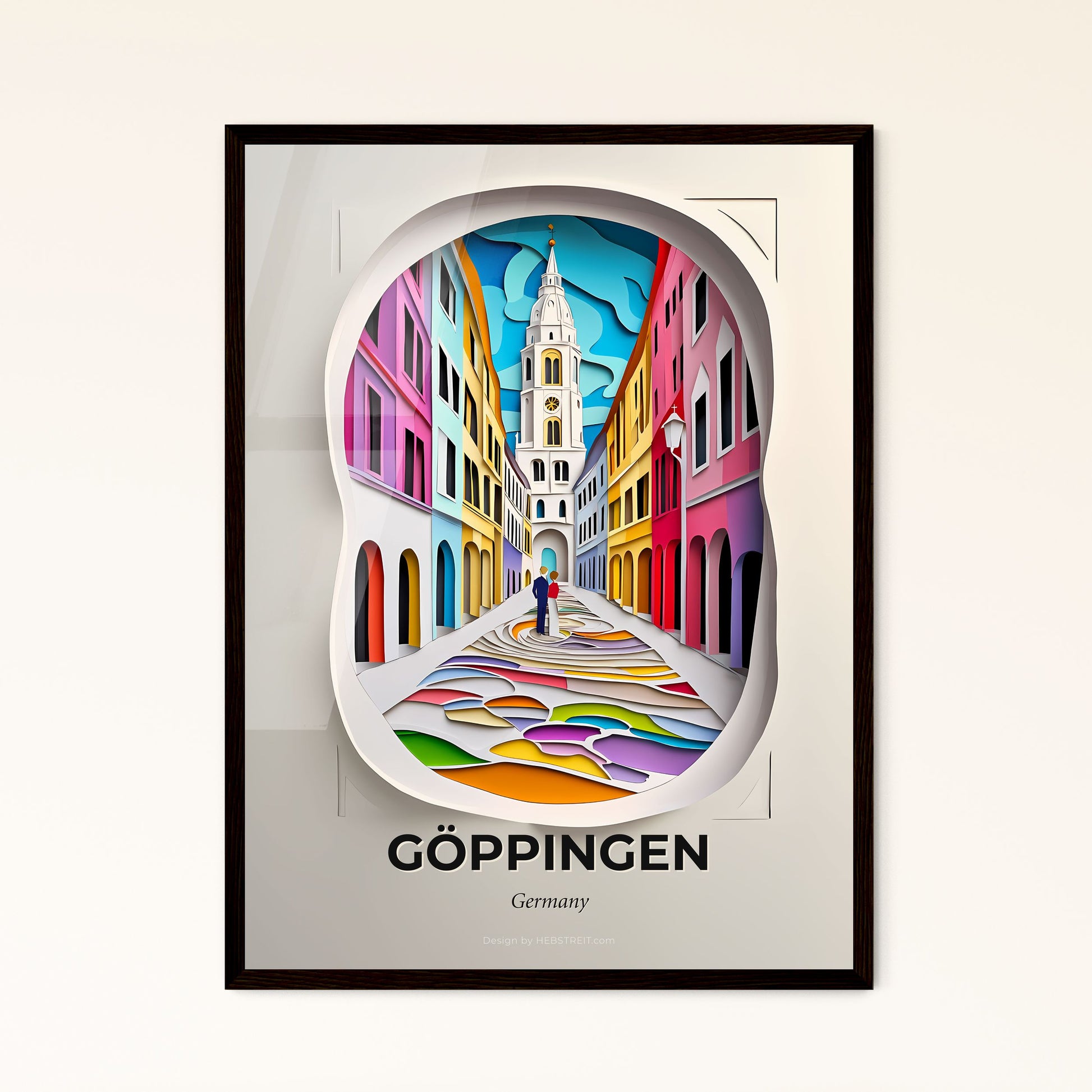 Vivid Goppingen, Germany - a paper cut of a city street with a clock tower