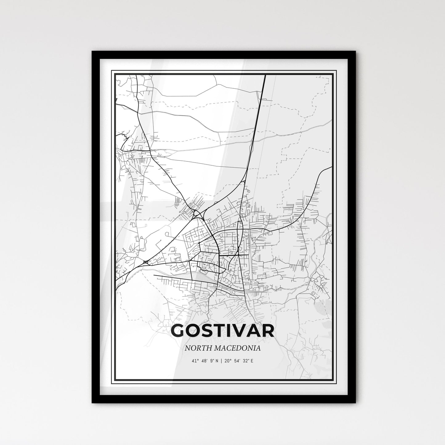 Gostivar North Macedonia - Scandinavian Style City Map for Modern Home Decor