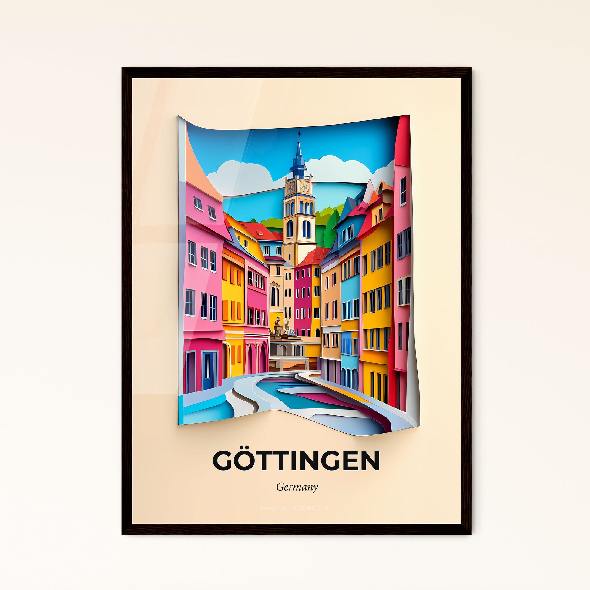 Vivid Gottingen, Germany - a paper cut of a city with a river