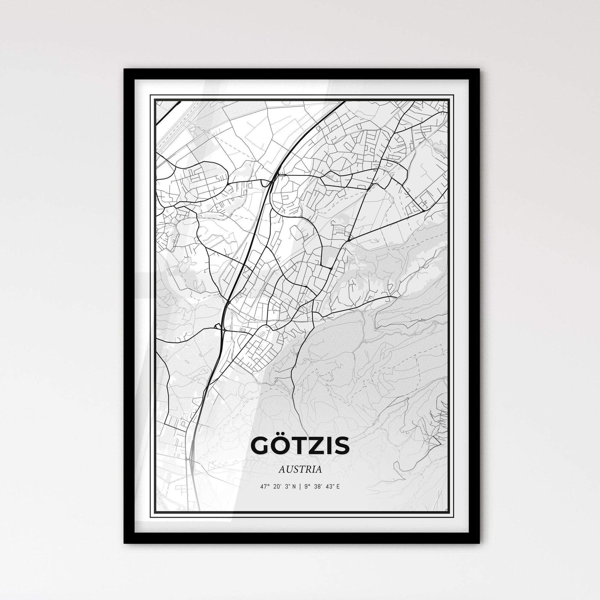 Götzis Austria - Scandinavian Style City Map for Modern Home Decor