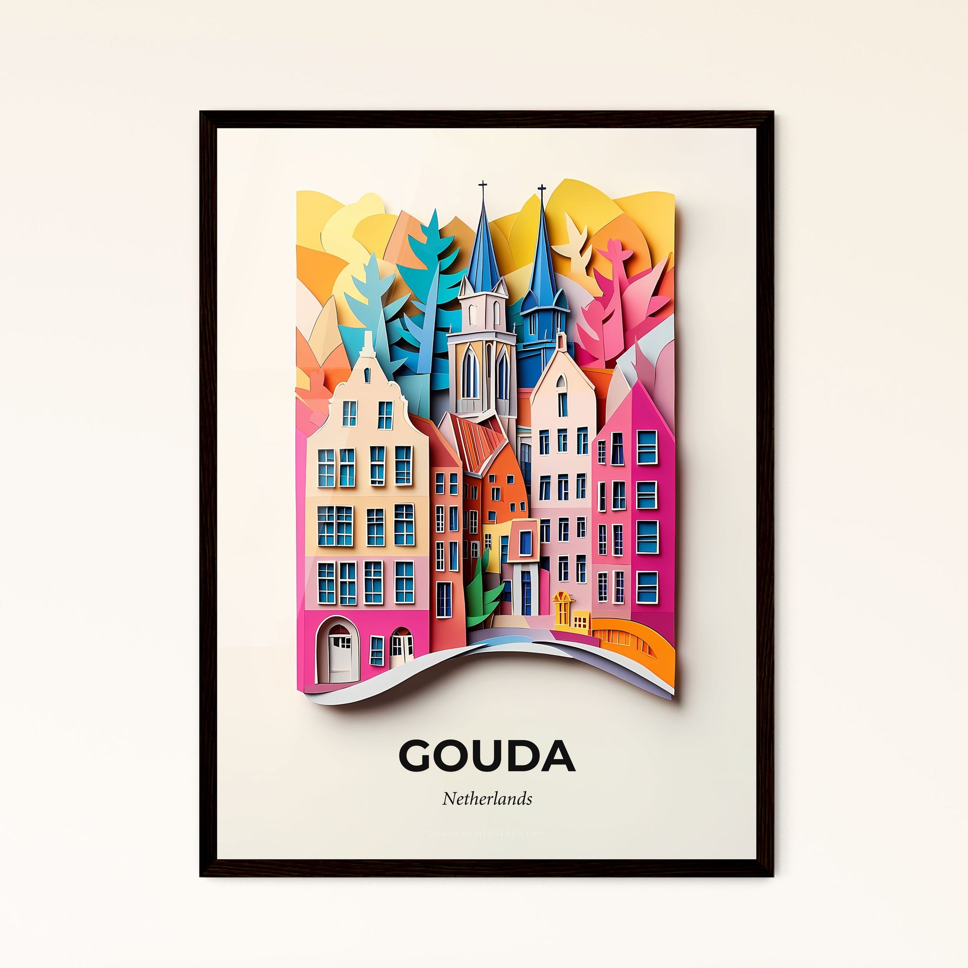 Vivid Gouda, Netherlands - a paper cut of a city with a church