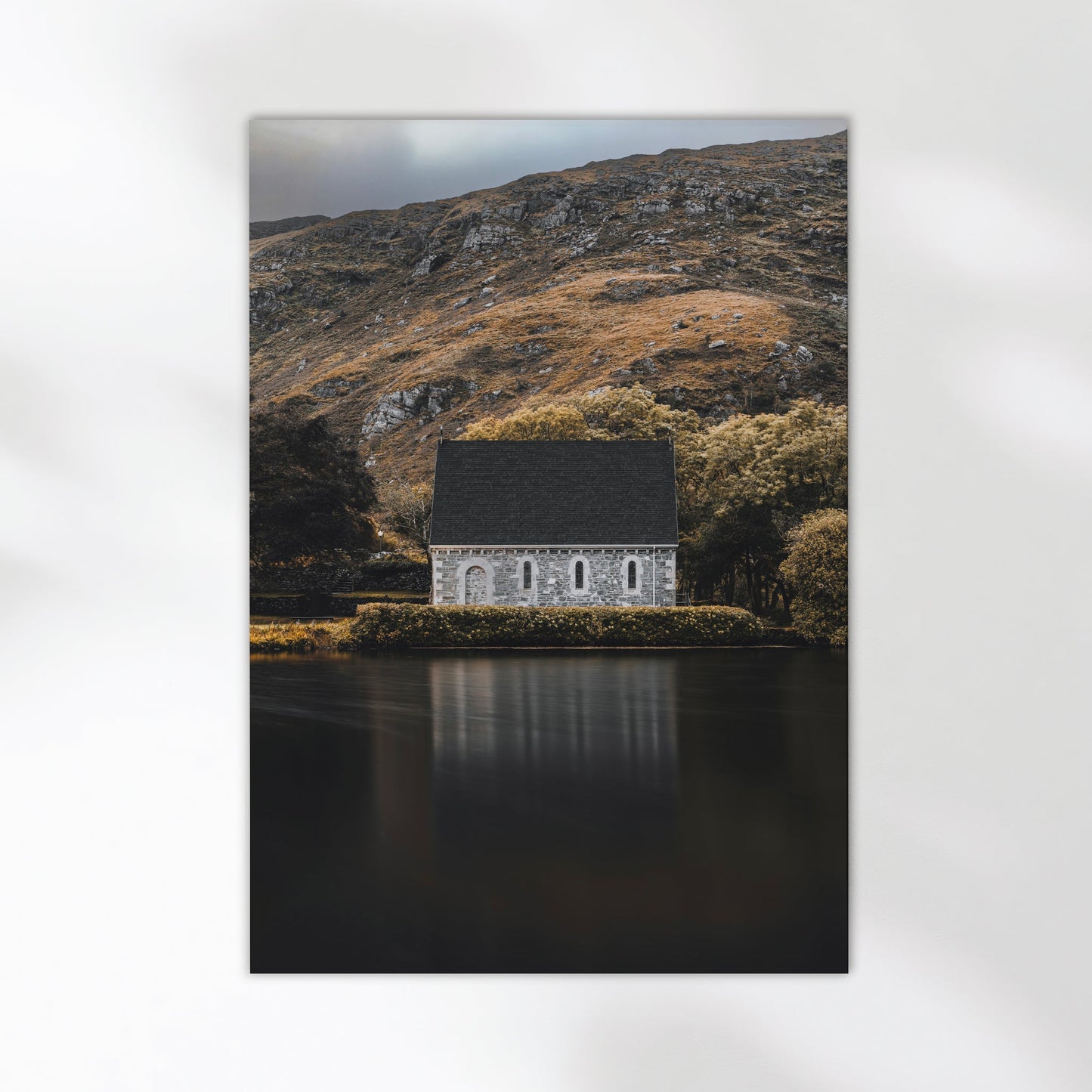 Gougane Barra Chapel Print – Irish Lake & Mountain Wall Art