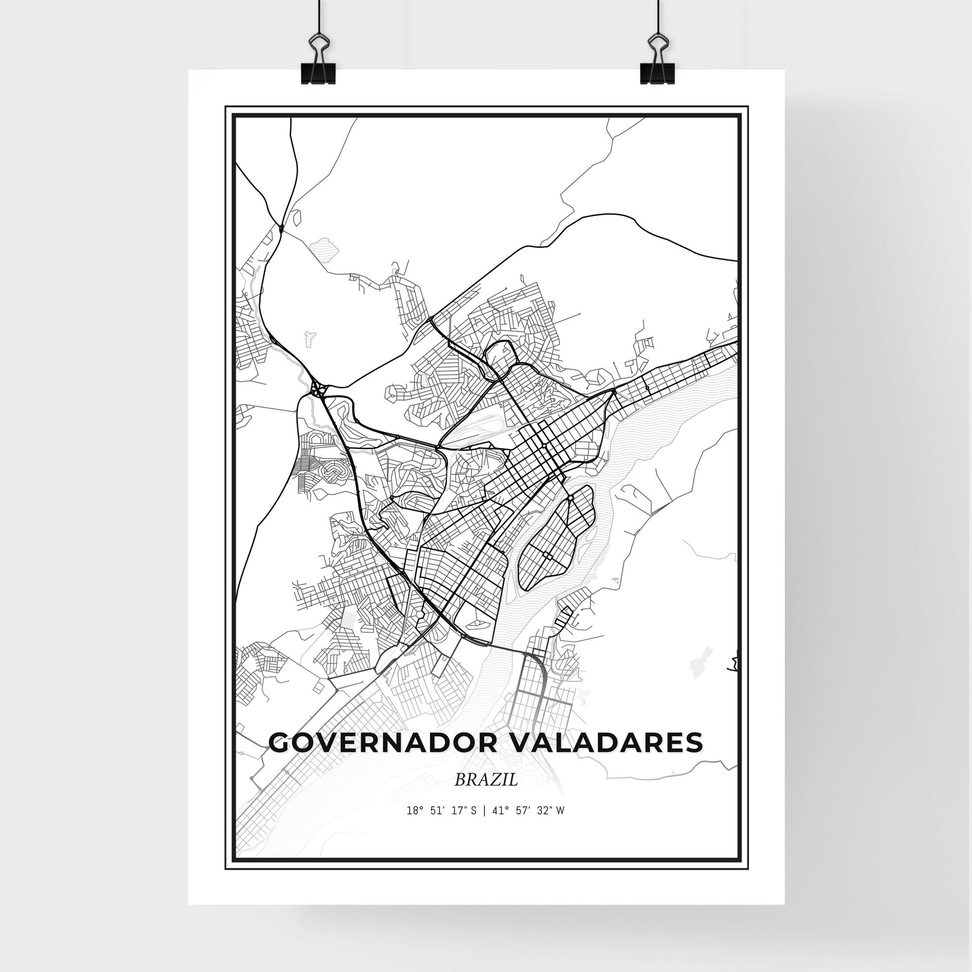 Governador Valadares Brazil - Premium City Map Poster