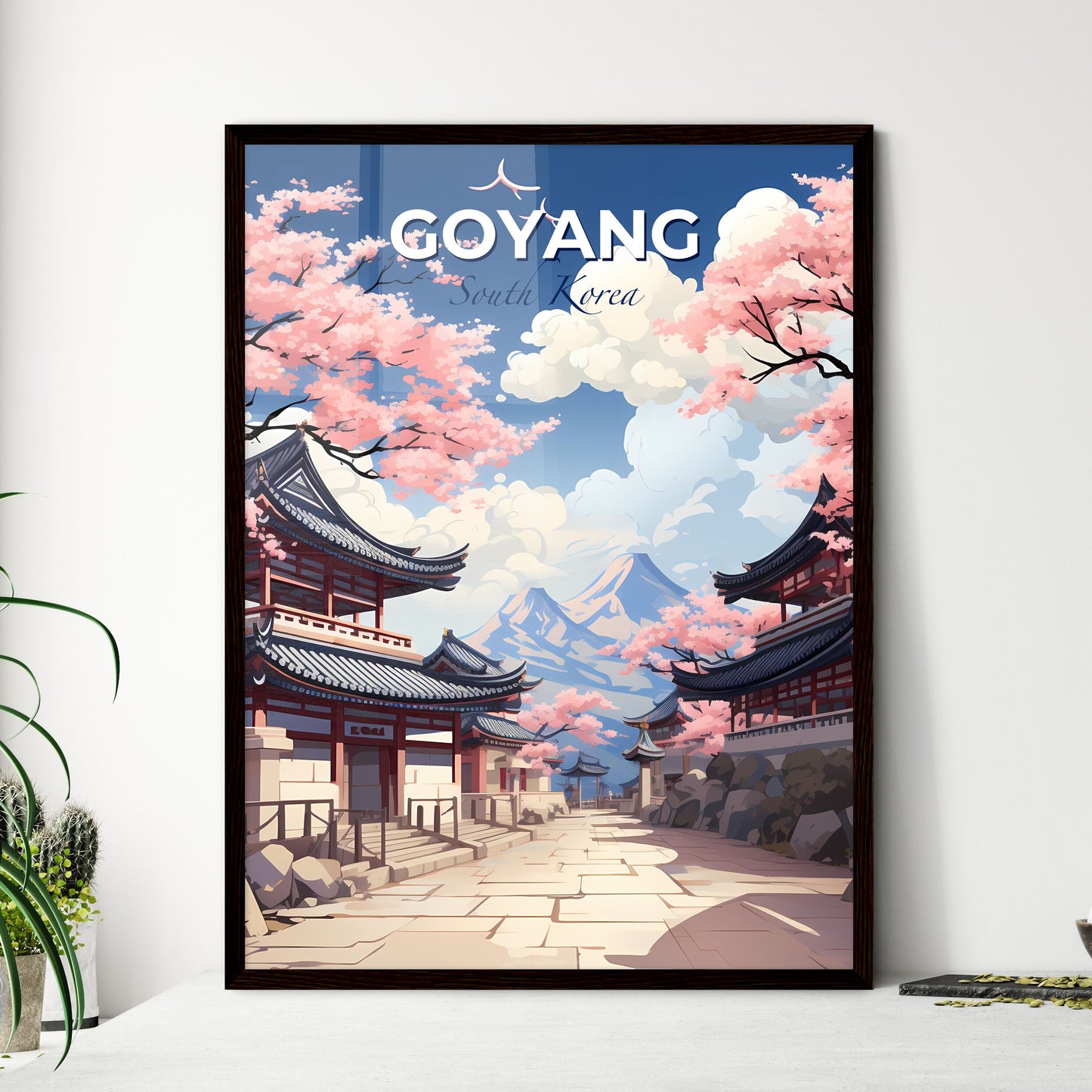 Goyang South Korea Skyline panorama street buildings pink blossoms vibrant art Default Title
