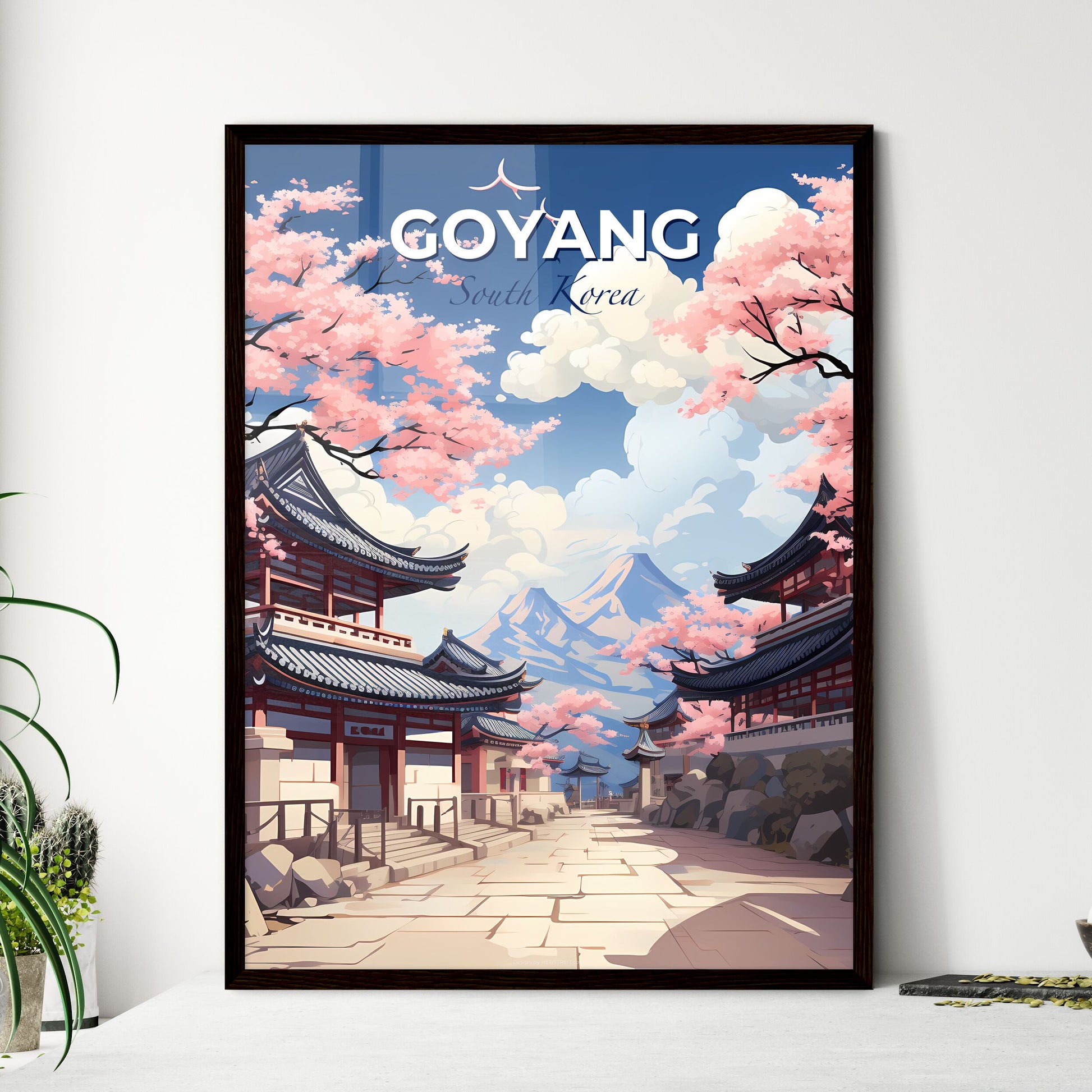 Goyang South Korea Skyline panorama street buildings pink blossoms vibrant art Default Title