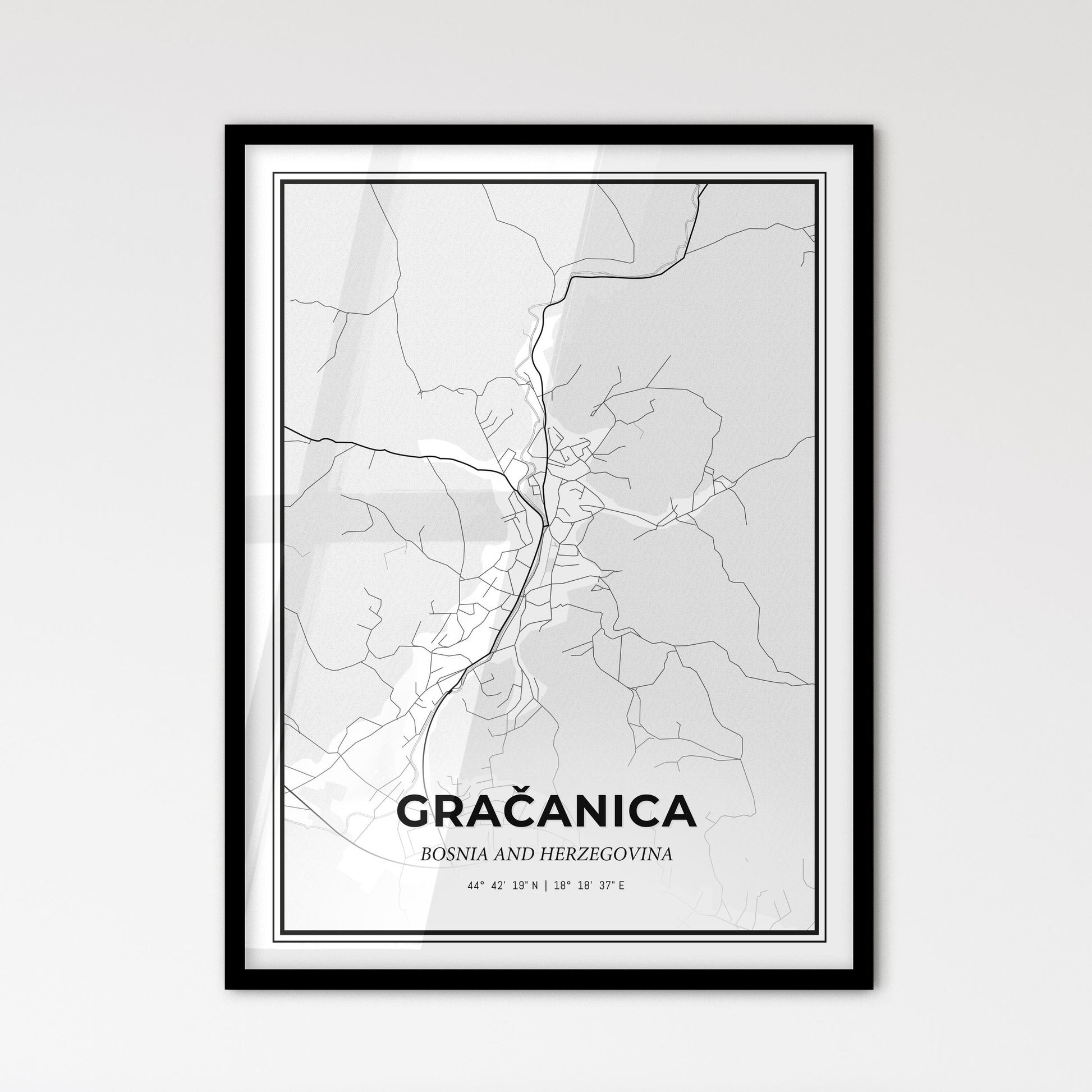 Gračanica Bosnia and Herzegovina - Scandinavian Style City Map for Modern Home Decor