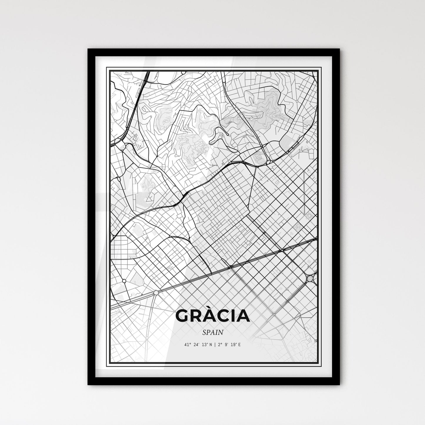 Gràcia Spain - Scandinavian Style City Map for Modern Home Decor