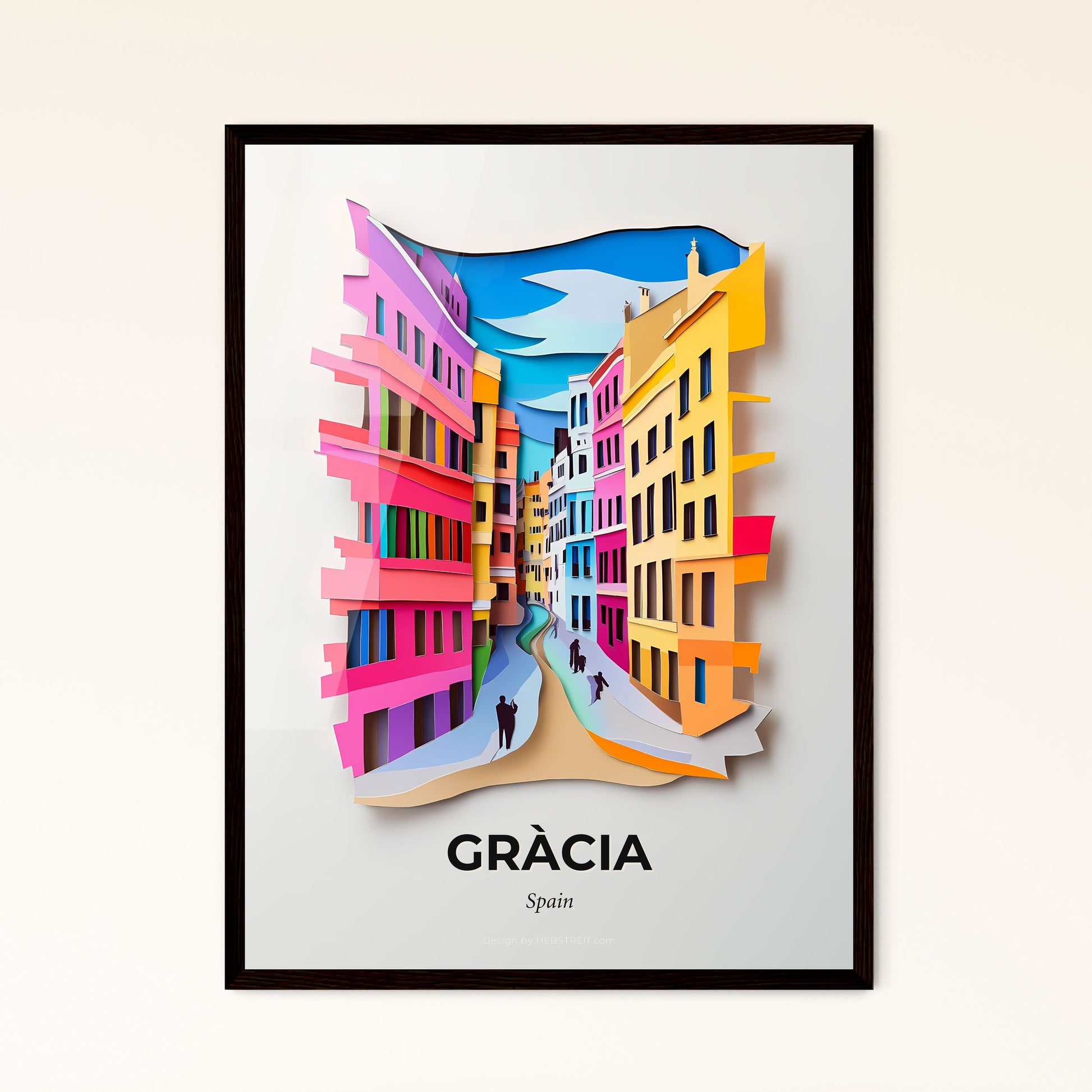 Vivid Gràcia, Spain - a paper cut of a city street with people walking