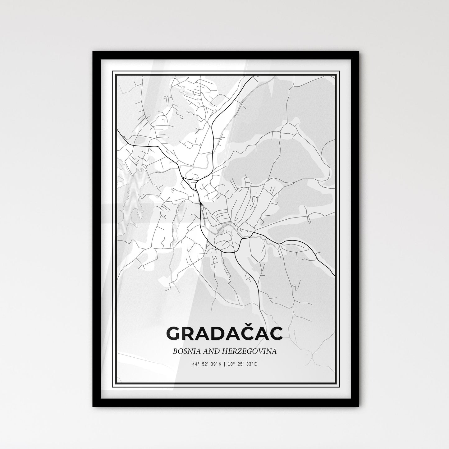 Gradačac Bosnia and Herzegovina - Scandinavian Style City Map for Modern Home Decor