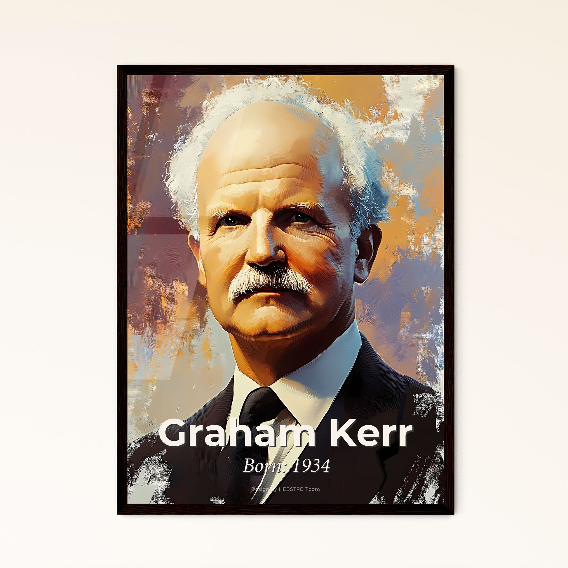 Portrait of Graham Kerr, Born: 1934. Impressionistic painting of a man in a suit and tie.