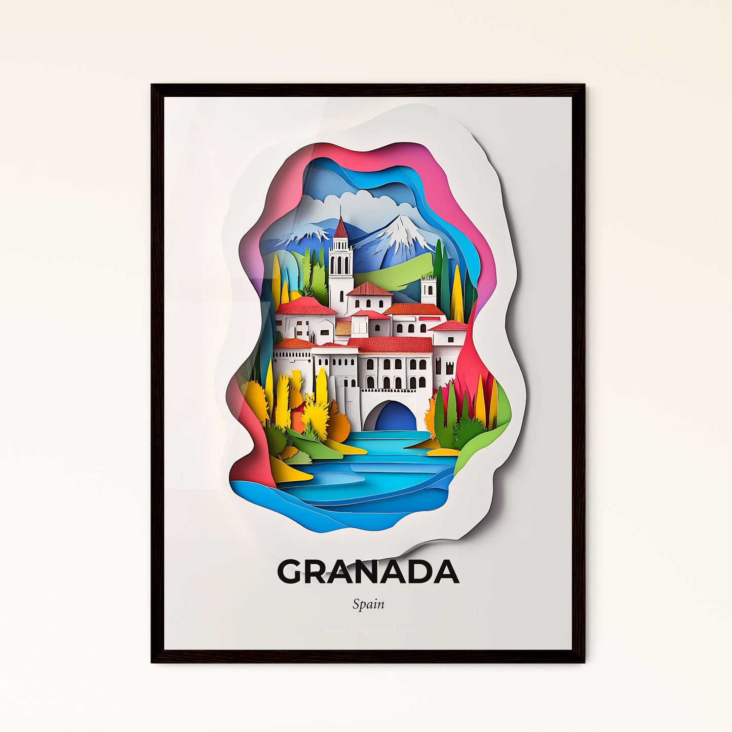 Vivid Granada, Spain - a paper cut of a castle with a river