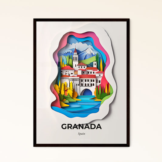 Vivid Granada, Spain - a paper cut of a castle with a river