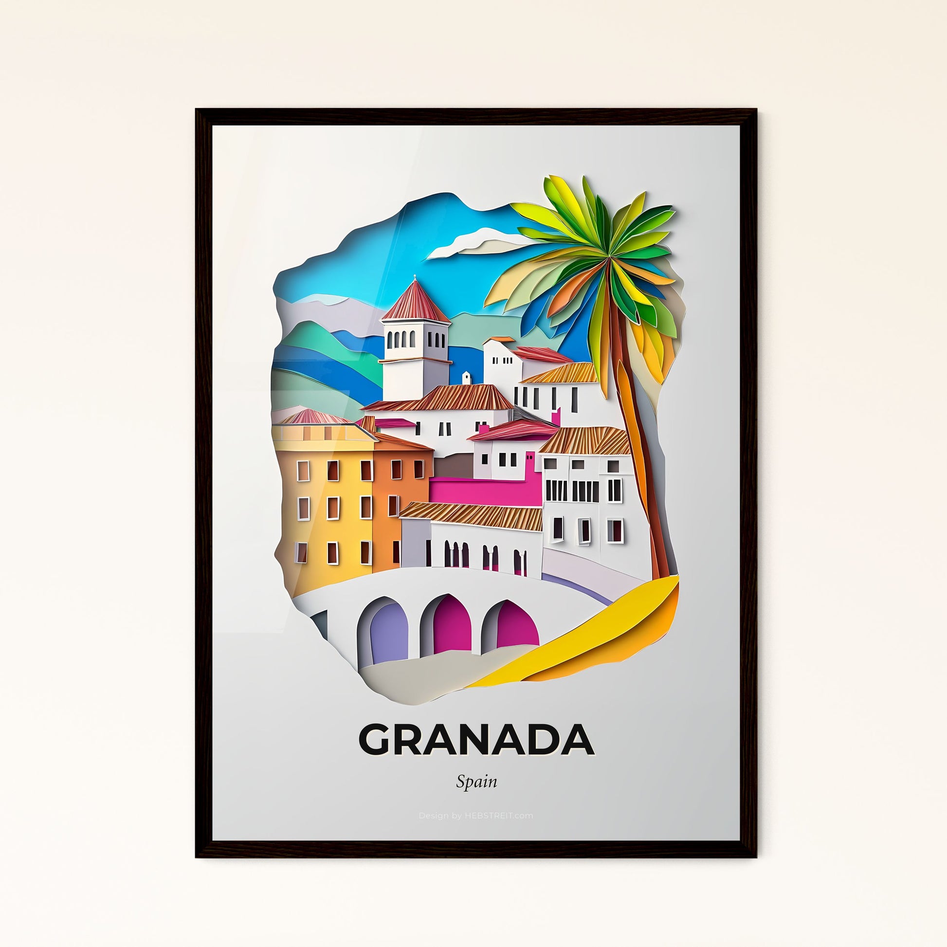 Vivid Granada, Spain - a paper cut of a city with a palm tree