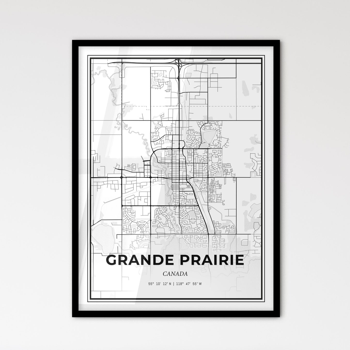 Grande Prairie Canada - Scandinavian Style City Map for Modern Home Decor