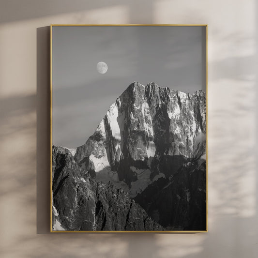 Grandes Jorasses Print – Black and White Mont Blanc Alpine Wall Art