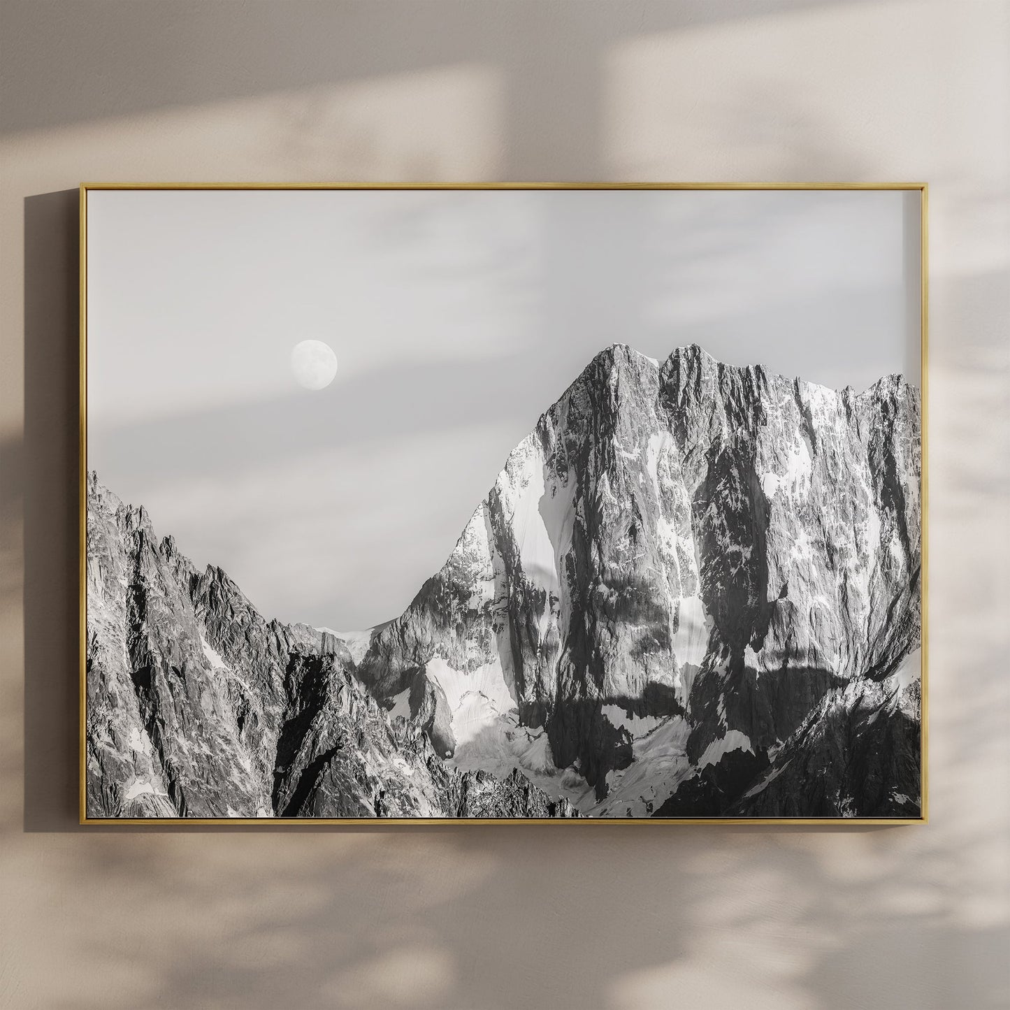Grandes Jorasses Black and White Wall Art – Monochrome Mountain Print