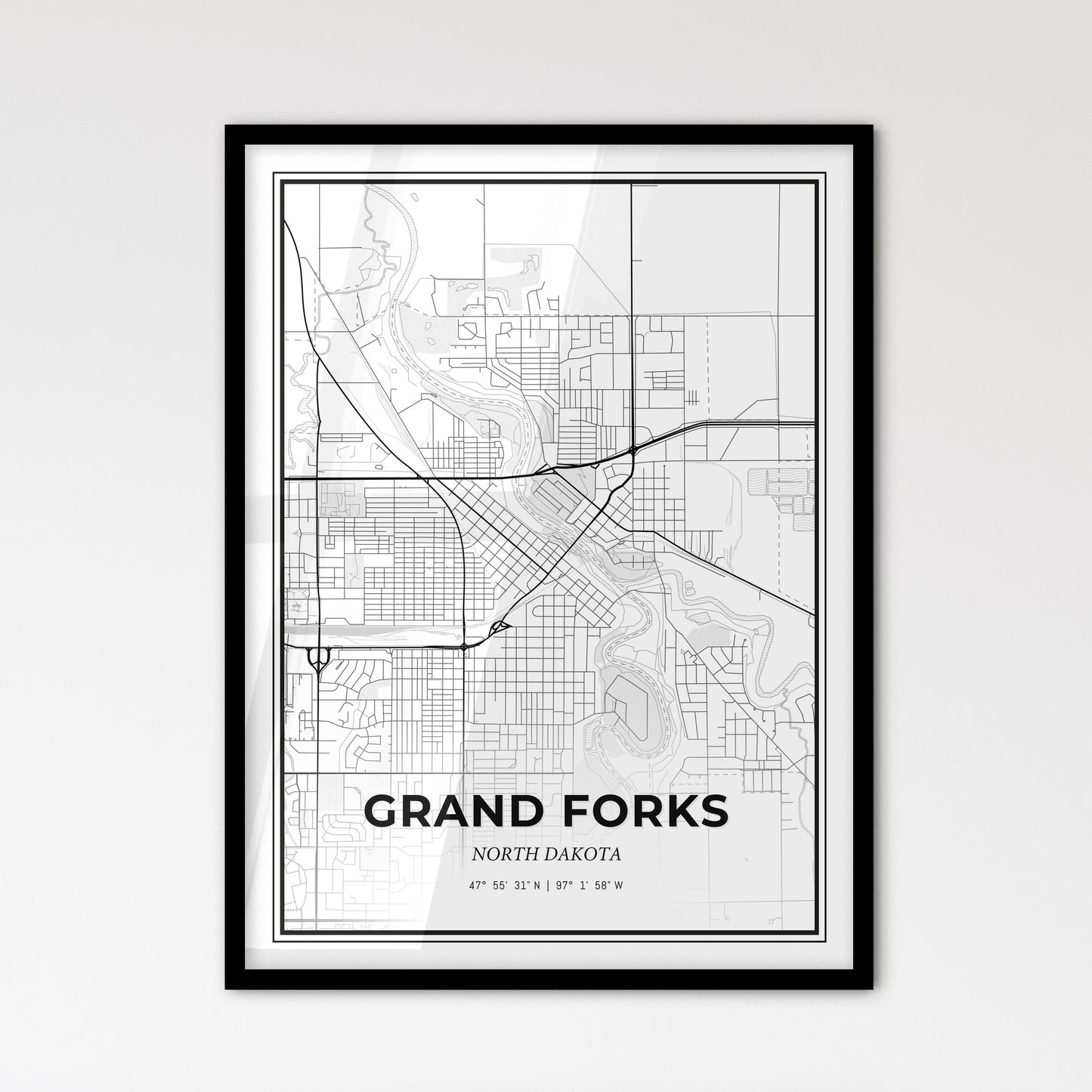 Grand Forks North Dakota - Scandinavian Style City Map for Modern Home Decor