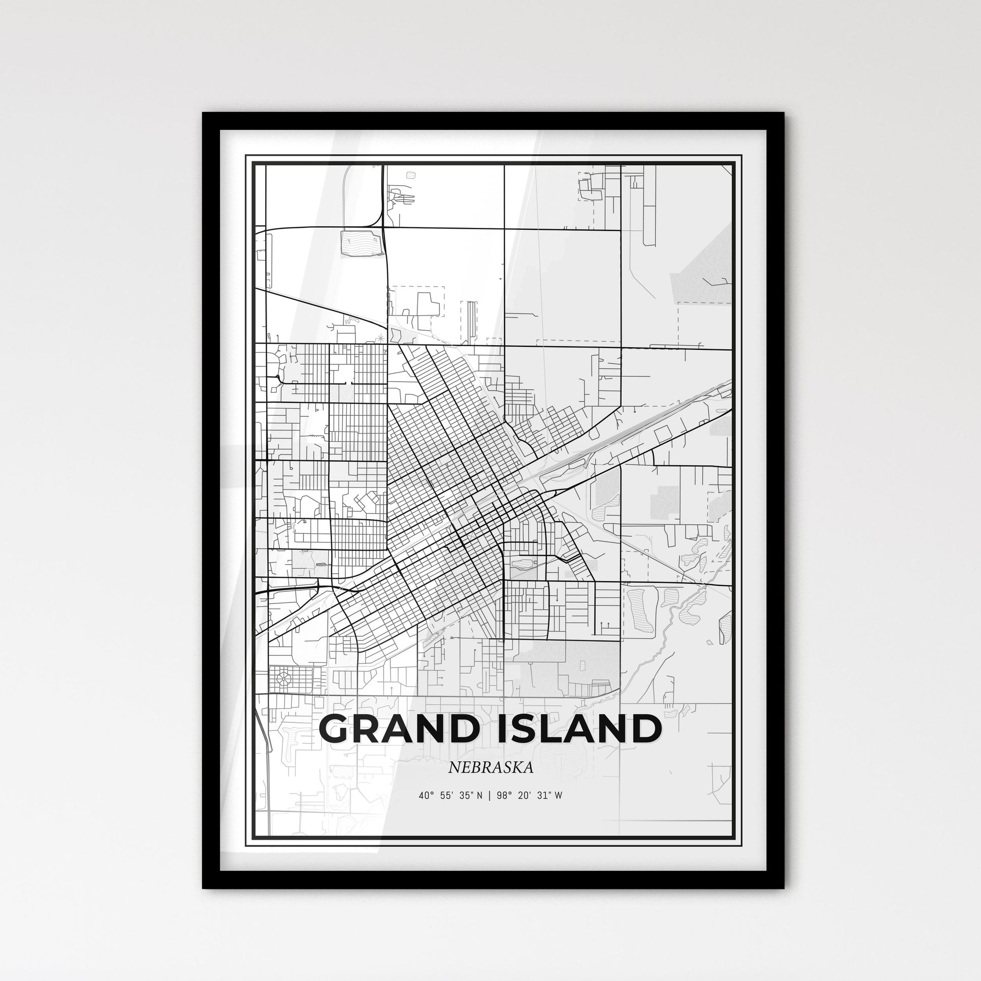 Grand Island Nebraska - Scandinavian Style City Map for Modern Home Decor