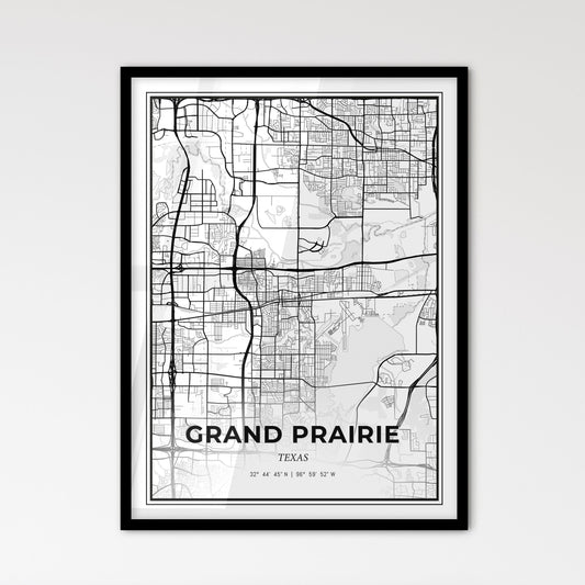 Grand Prairie Texas - Scandinavian Style City Map for Modern Home Decor