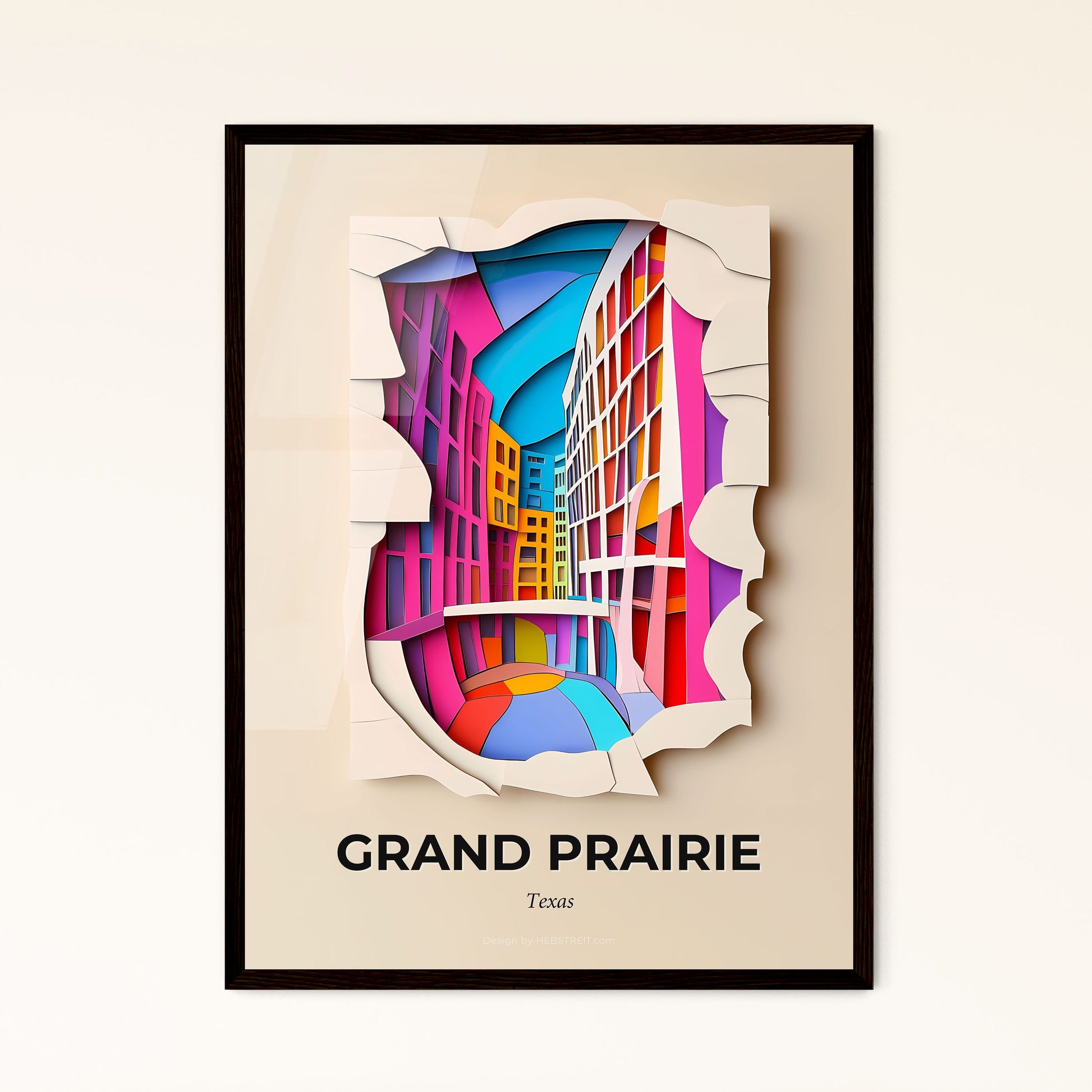 Vivid Grand Prairie, Texas - a colorful cityscape cut out of paper