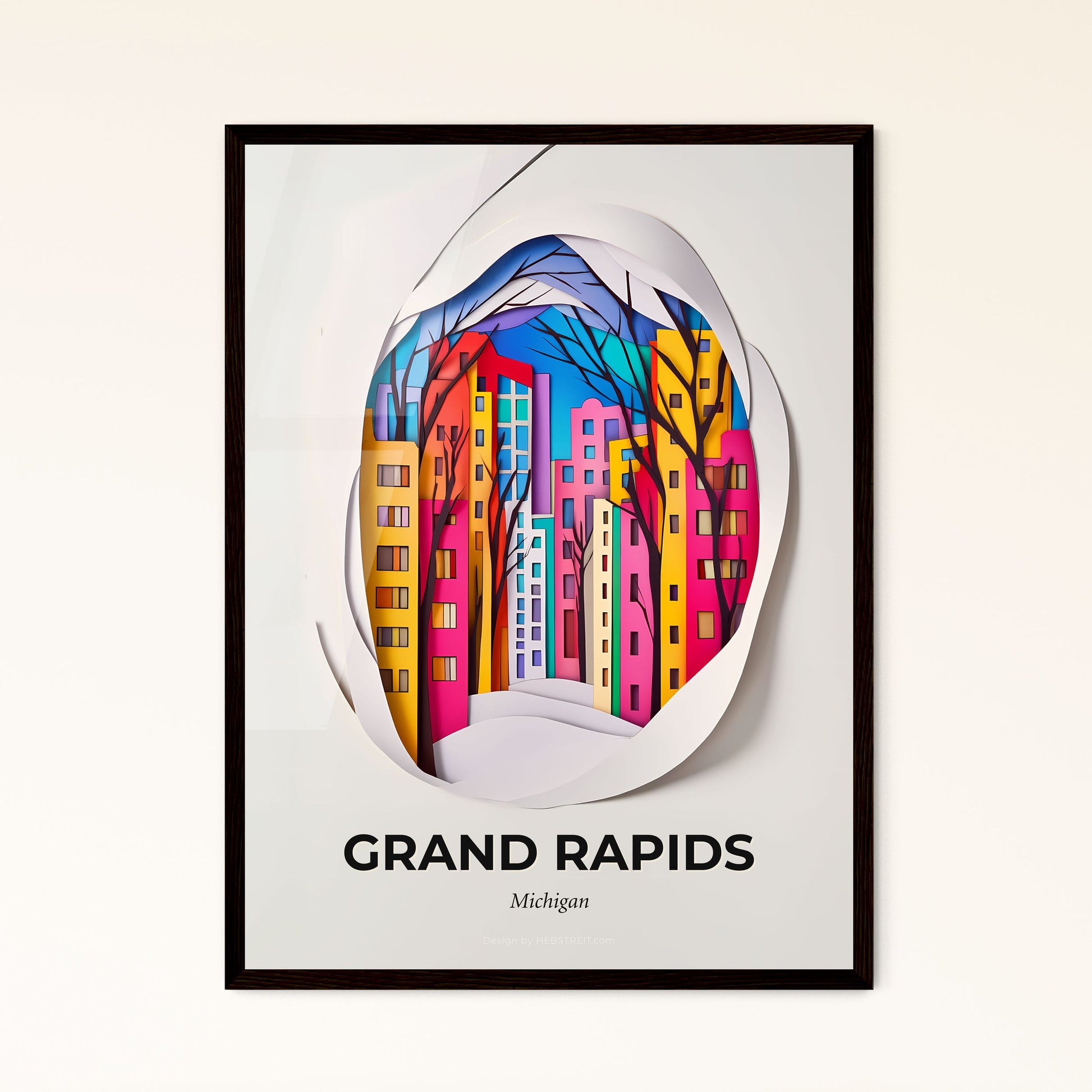 Vivid Grand Rapids, Michigan - a paper cut of a city with trees