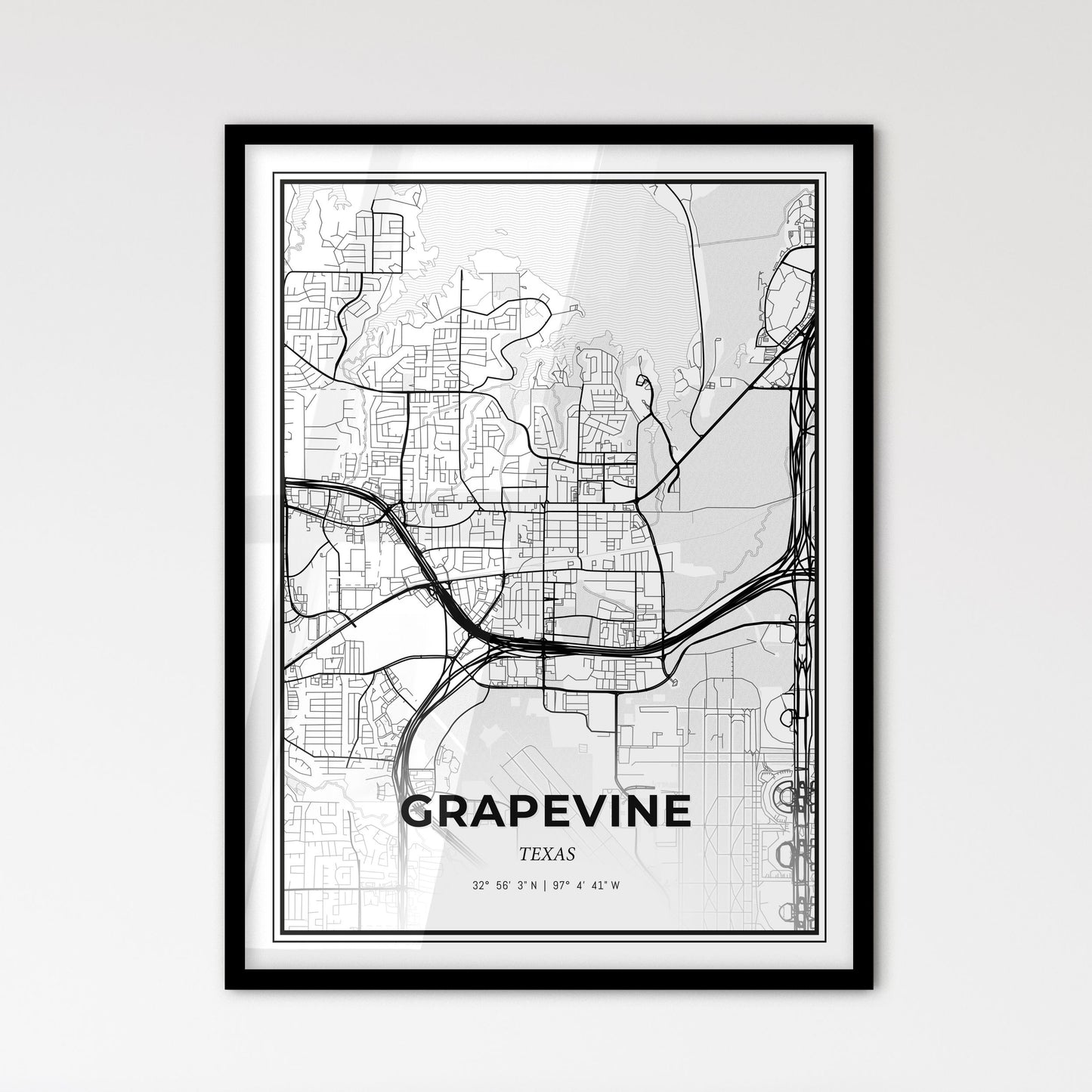 Grapevine Texas - Scandinavian Style City Map for Modern Home Decor