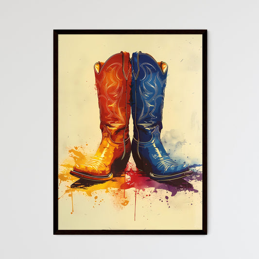 Artistic Cowboy Boots Painting on White Back - Framed Art Print