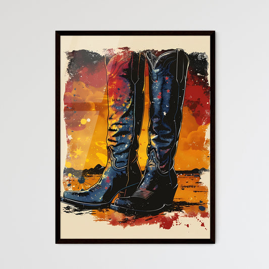 Vibrant Retro Cowgirl Boots Closeup - Framed Art Print