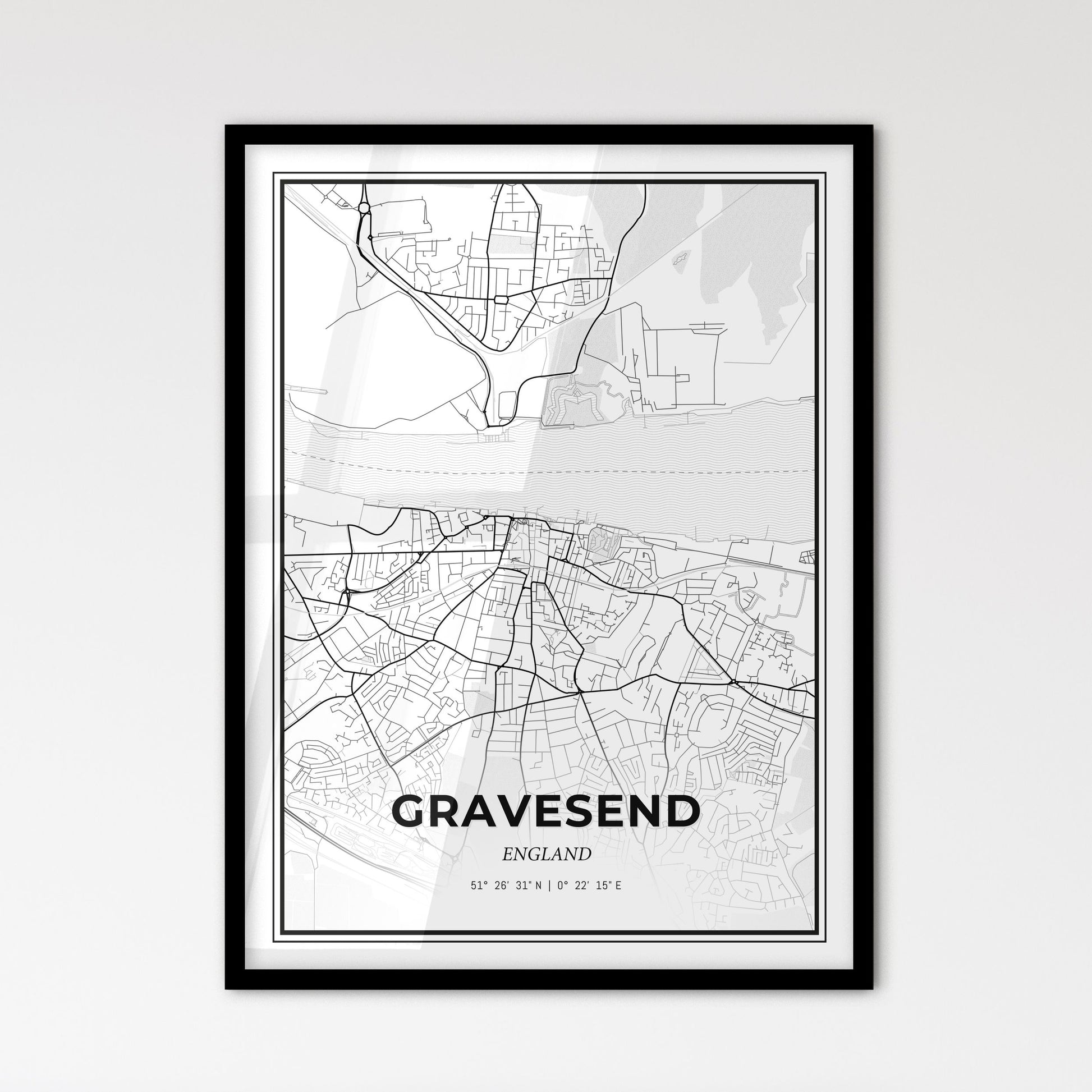 Gravesend England - Scandinavian Style City Map for Modern Home Decor