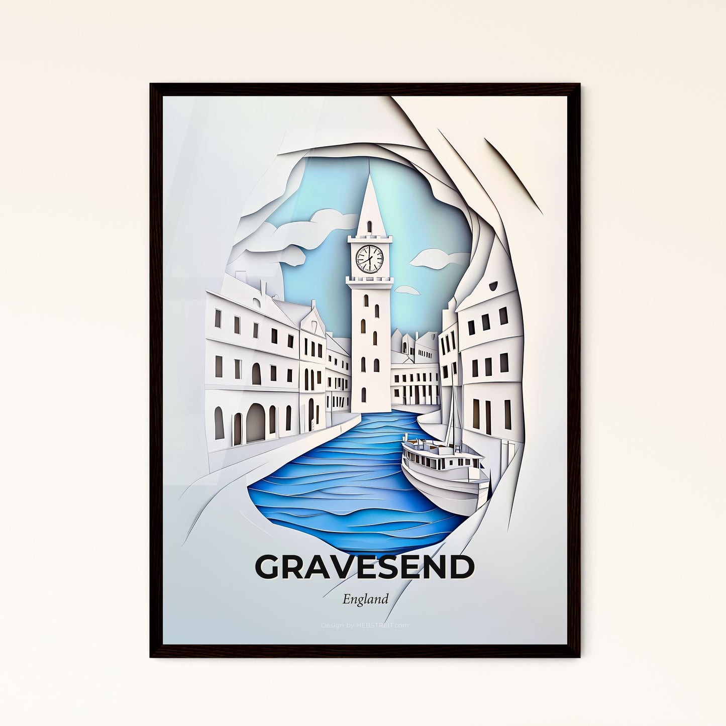 Vivid Gravesend, England - a paper cut of a city with a clock tower