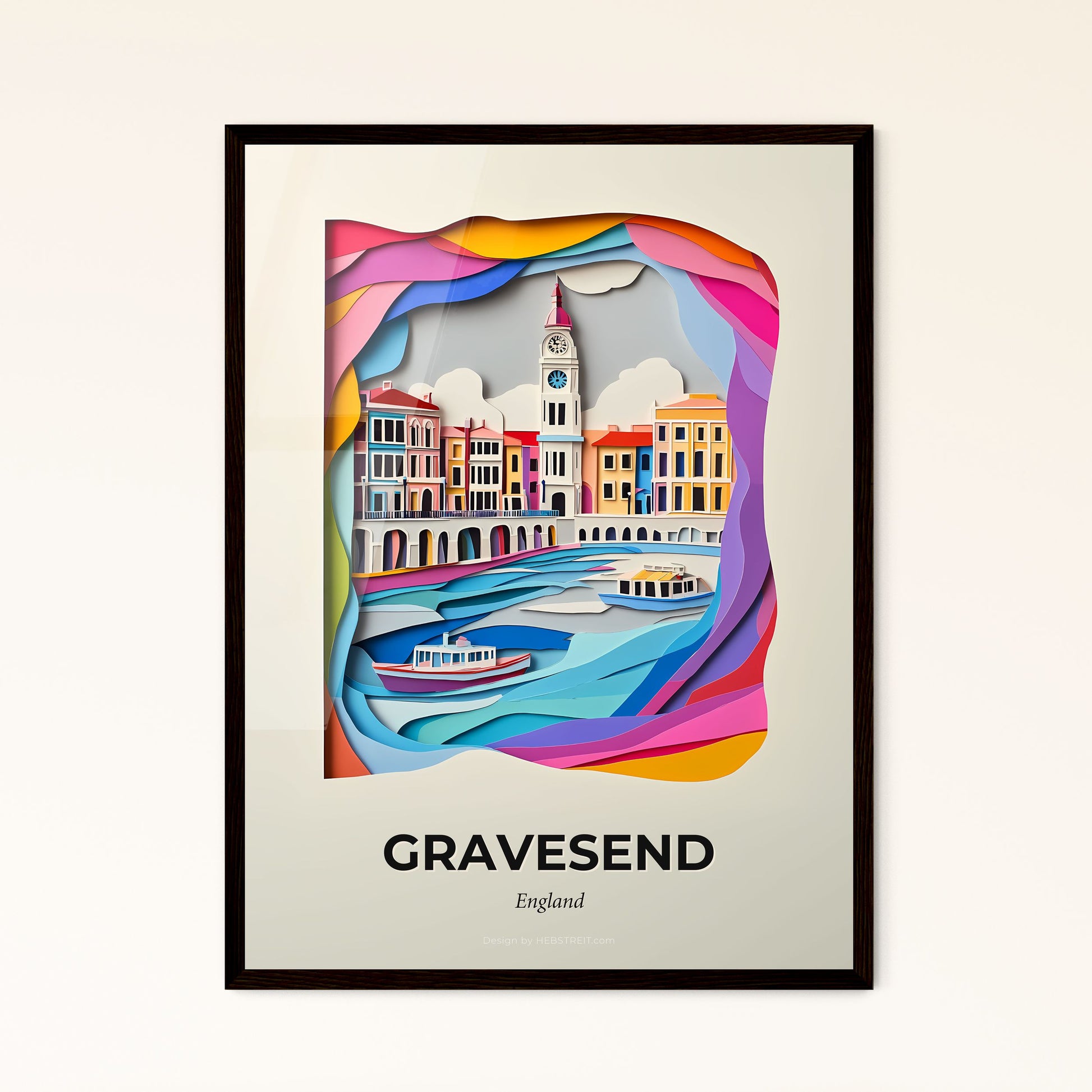 Vivid Gravesend, England - a paper cut of a city with a clock tower