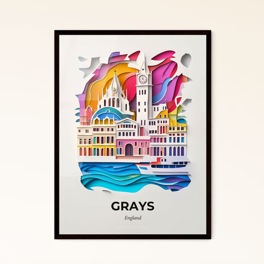 Vivid Grays, England - a paper cut of a city with a clock tower