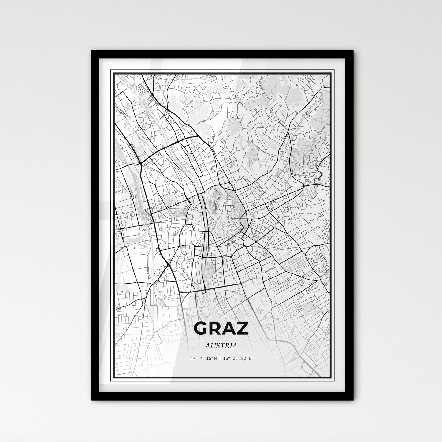 Graz Austria - Scandinavian Style City Map for Modern Home Decor