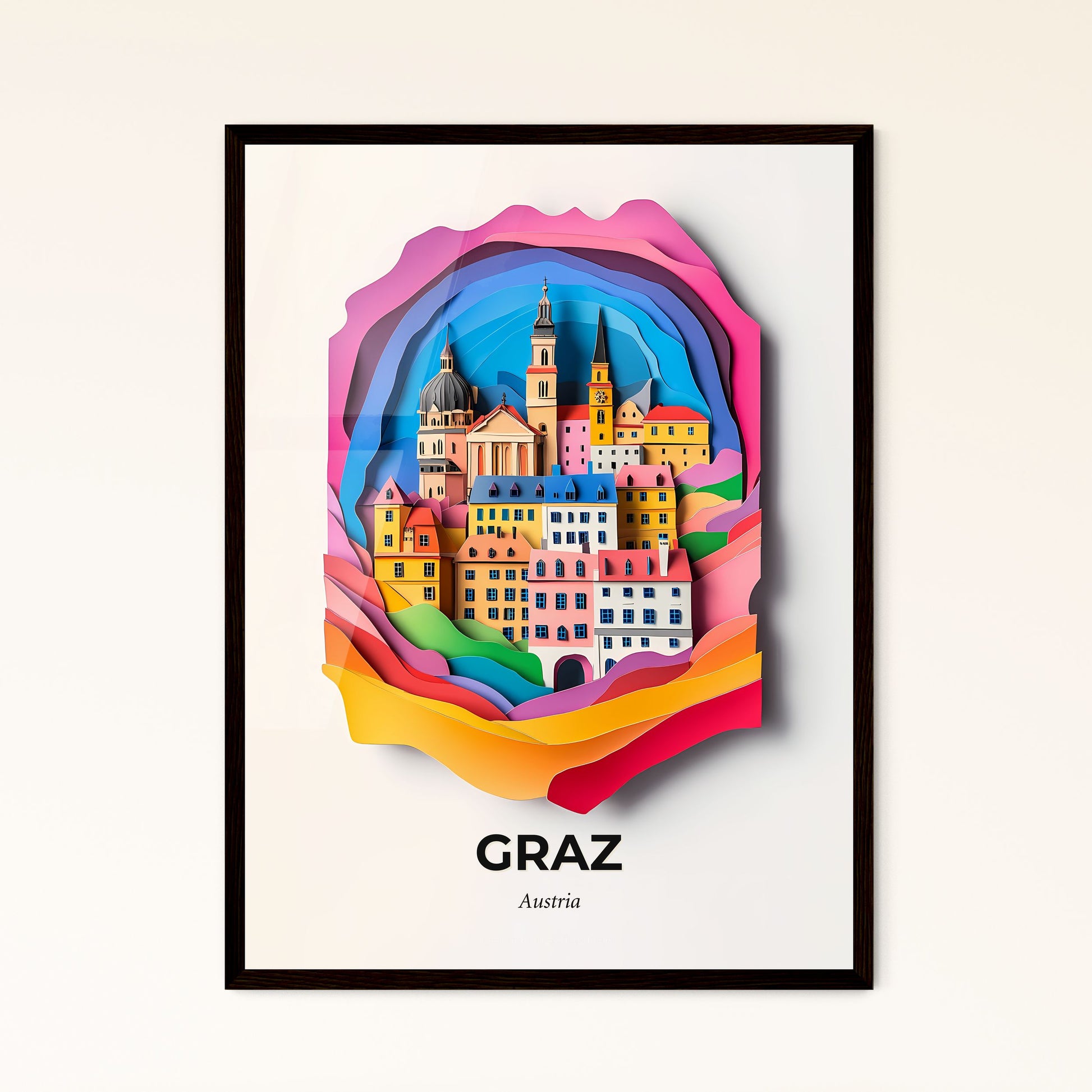 Vivid Graz, Austria - a paper cut of a city with a clock